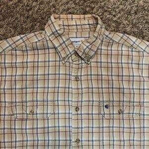 Carhartt Button Up Shirt Adult XL Blue Tan Red Plaid Relaxed Fit